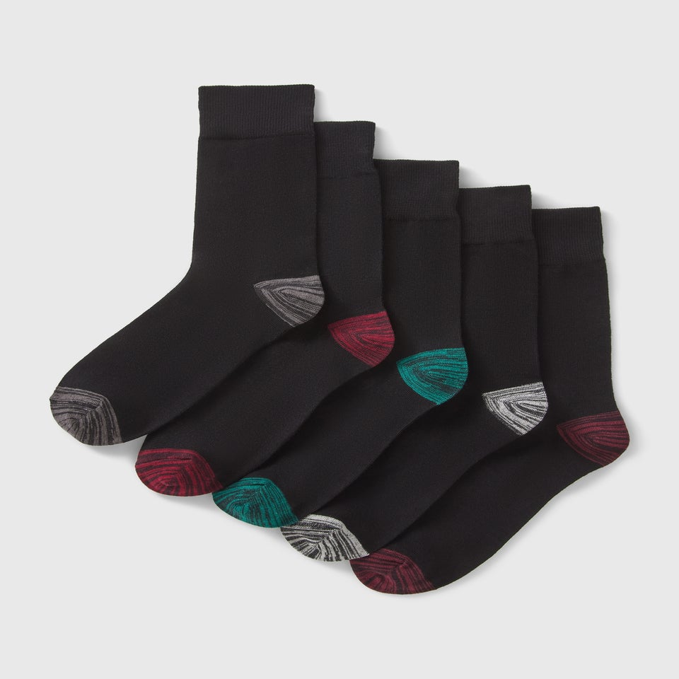 5 Pack Black Stripe Heal & Toe Socks