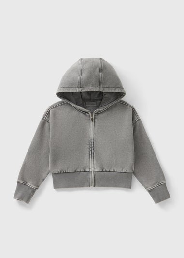 Girls Grey Acid Wash Zip Up Hoodie (7-15yrs)