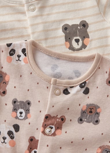 2 Pack Baby Beige Panda Stripe Sleepsuits (Newborn-23mths)