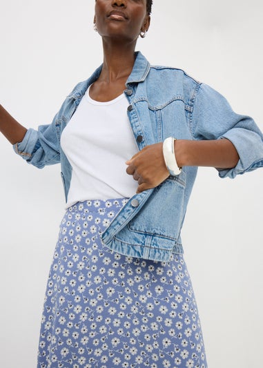 Blue Floral Pull On Midaxi Skirt