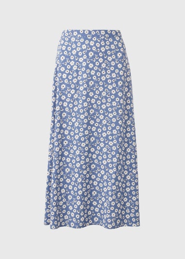 Blue Floral Pull On Midaxi Skirt