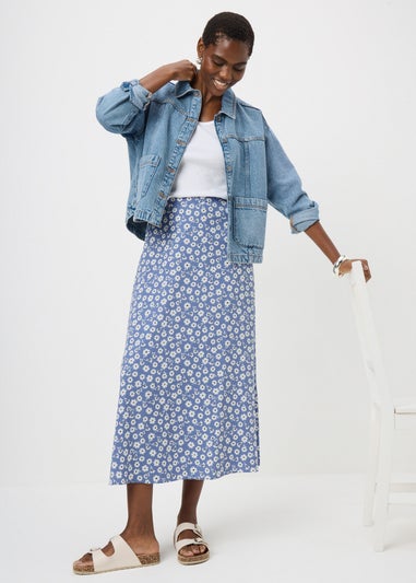 Blue Floral Pull On Midaxi Skirt