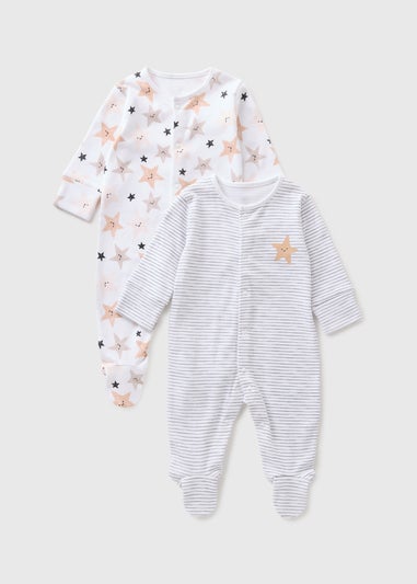 2 Pack Baby Star Stripe Sleepsuits (Newborn-23mths)