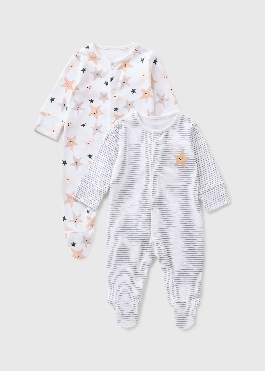 2 Pack Baby Star Stripe Sleepsuits (Newborn-23mths)