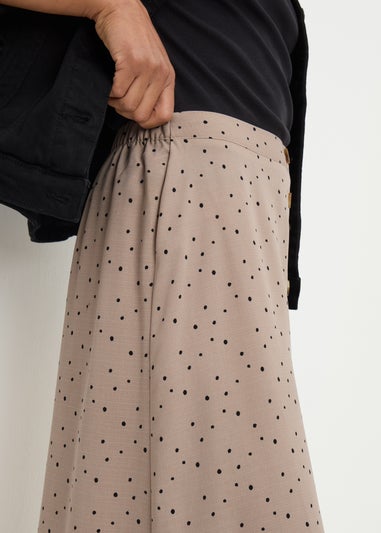 Taupe Spot Print Button Down Midi Skirt