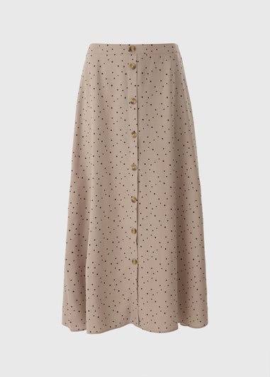 Taupe Spot Print Button Down Midi Skirt