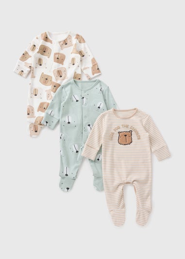 3 Pack Baby Multicolour Bear Sleepsuits (Newbron-18mths)