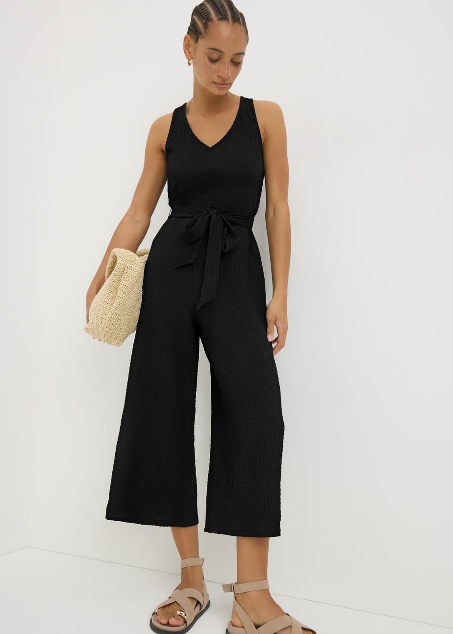 Black Textured Crinkle Jumpsuit