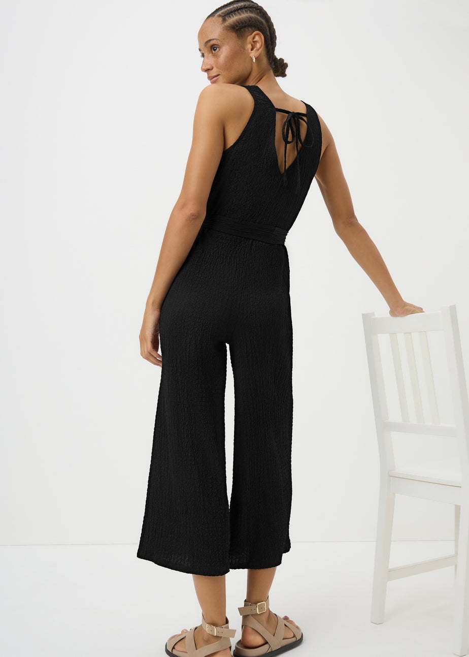 Black Textured Crinkle Jumpsuit
