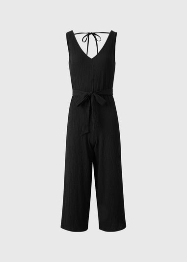 Black Textured Crinkle Jumpsuit
