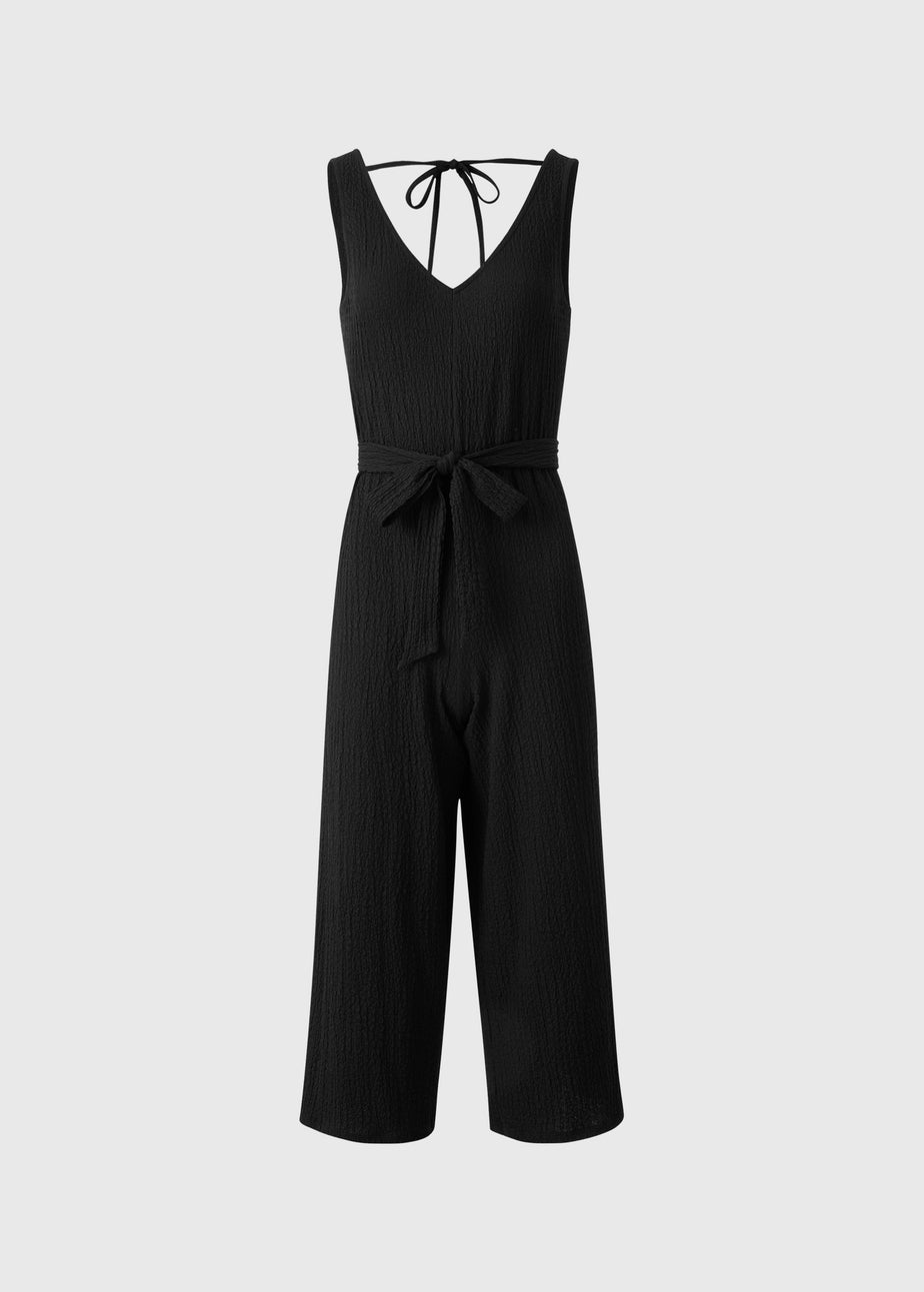 Black Textured Crinkle Jumpsuit