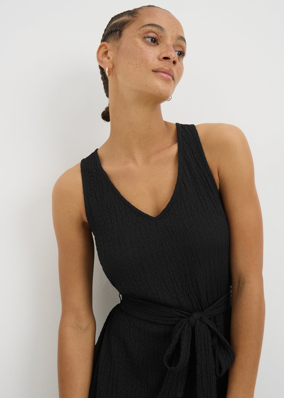 Black Textured Crinkle Jumpsuit