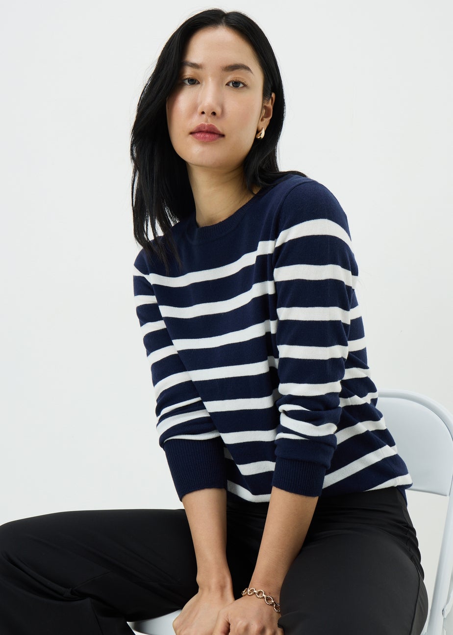 Navy Crew Neck Striped Jumper