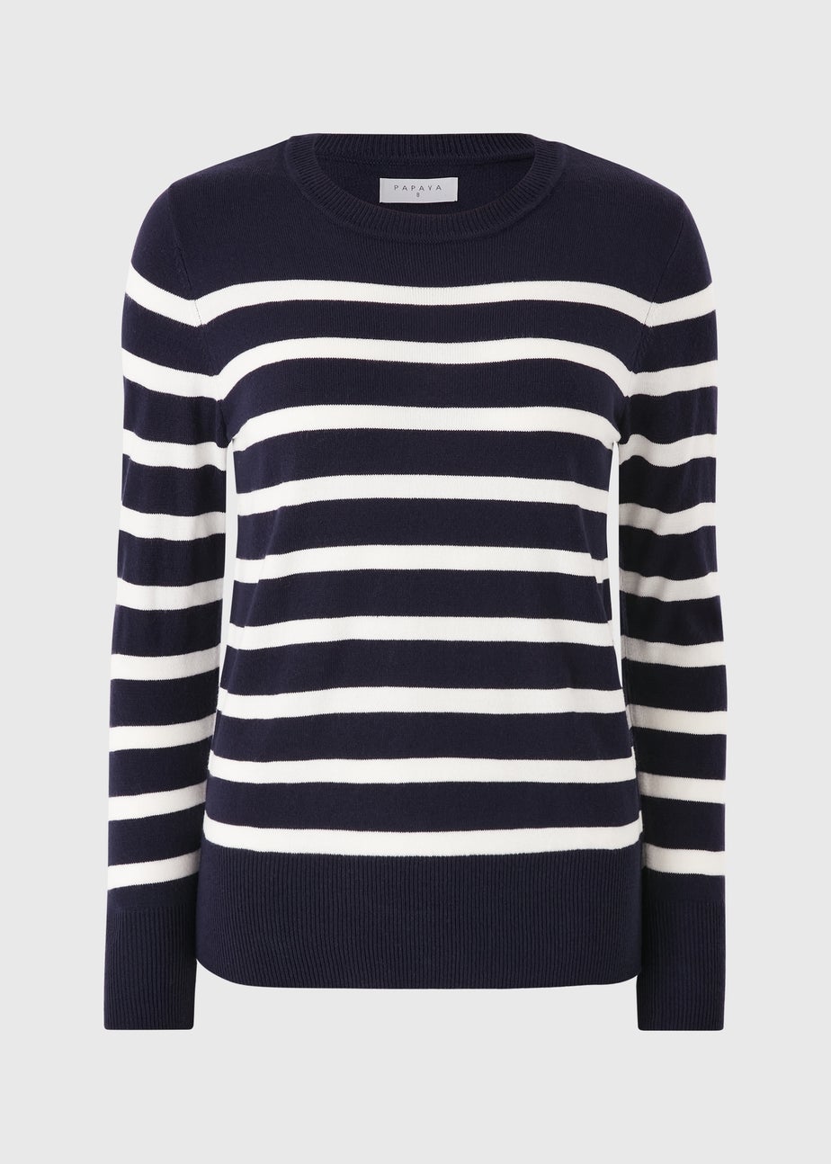 Navy Crew Neck Striped Jumper