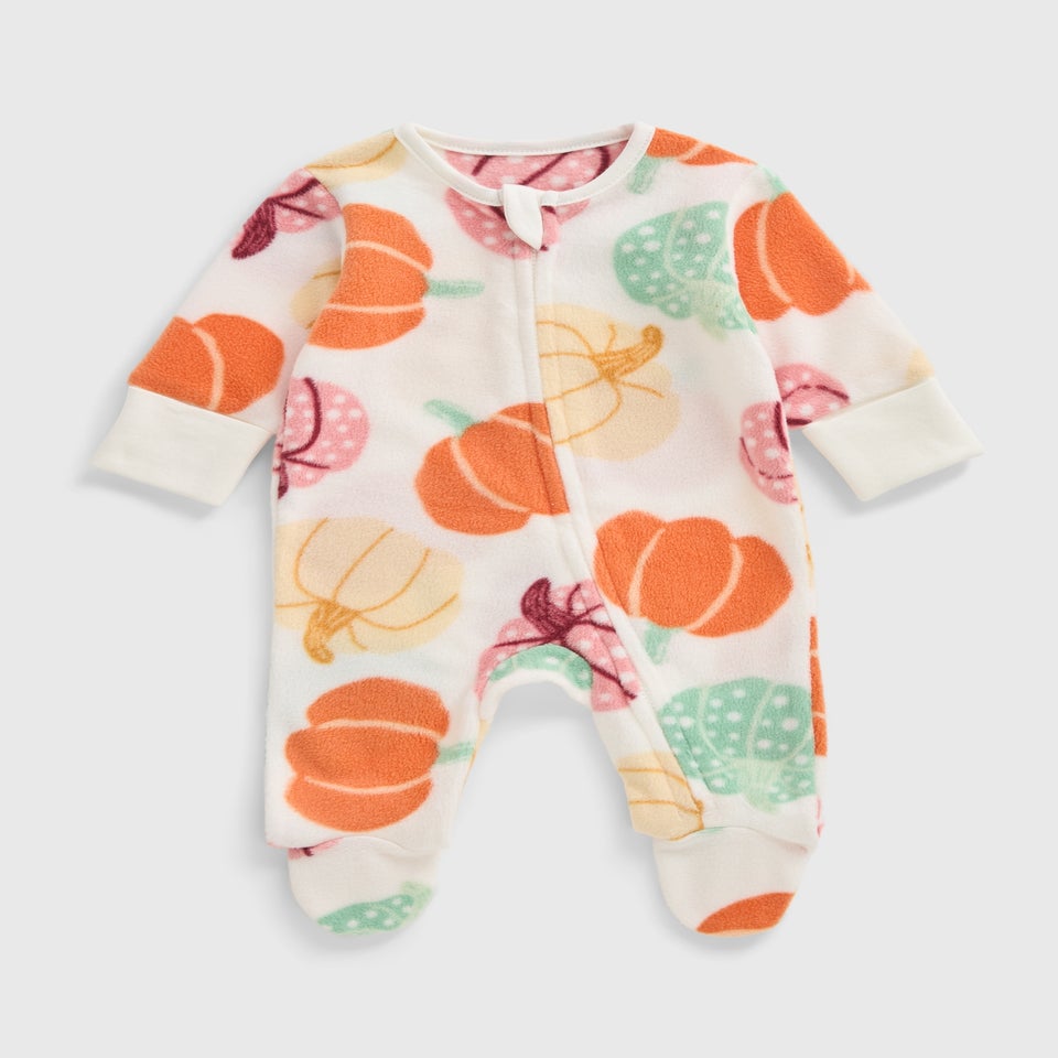 Baby Multicolour Pumpkin Fleece Babygrow (Newborn-23mths)