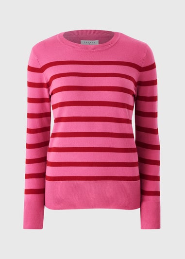 Women's Crew Neck Striped Pink Jumper