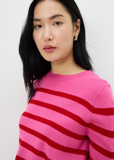 Women's Crew Neck Striped Pink Jumper
