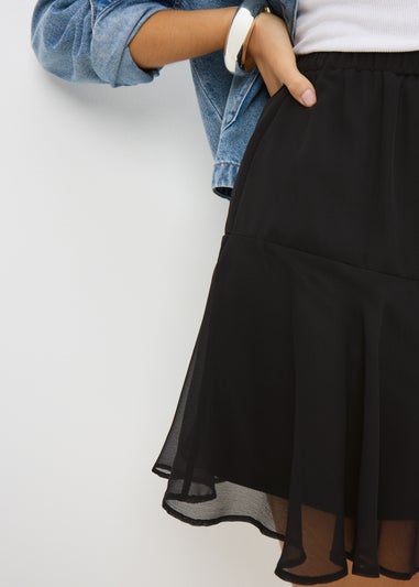 Black Mesh Frill Mini Skirt