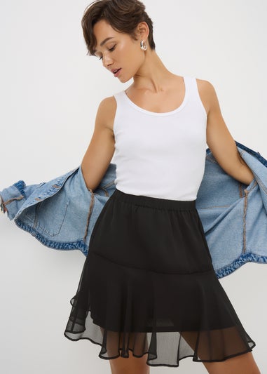 Black Mesh Frill Mini Skirt