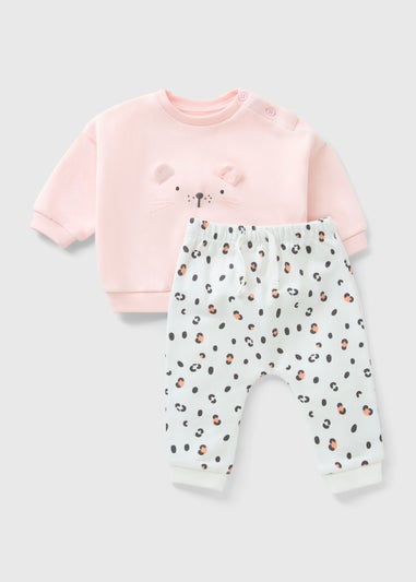 Girls Pink Cat Sweatshirt & Trouser Set (Newborn-23mths)