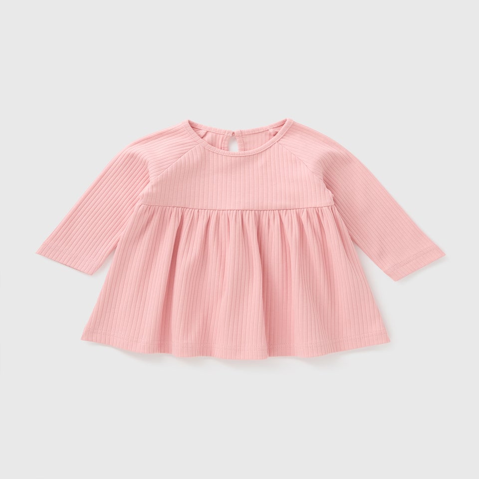 Baby Pink Ribbed Dress (Newborn-23mths)