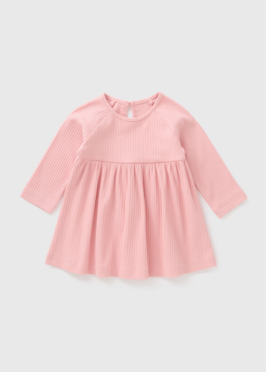 Baby Pink Ribbed Dress (Newborn-23mths)