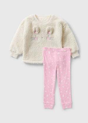 Girls Cream Fleece Bunny Fleece Pyjama Set (1-7yrs)