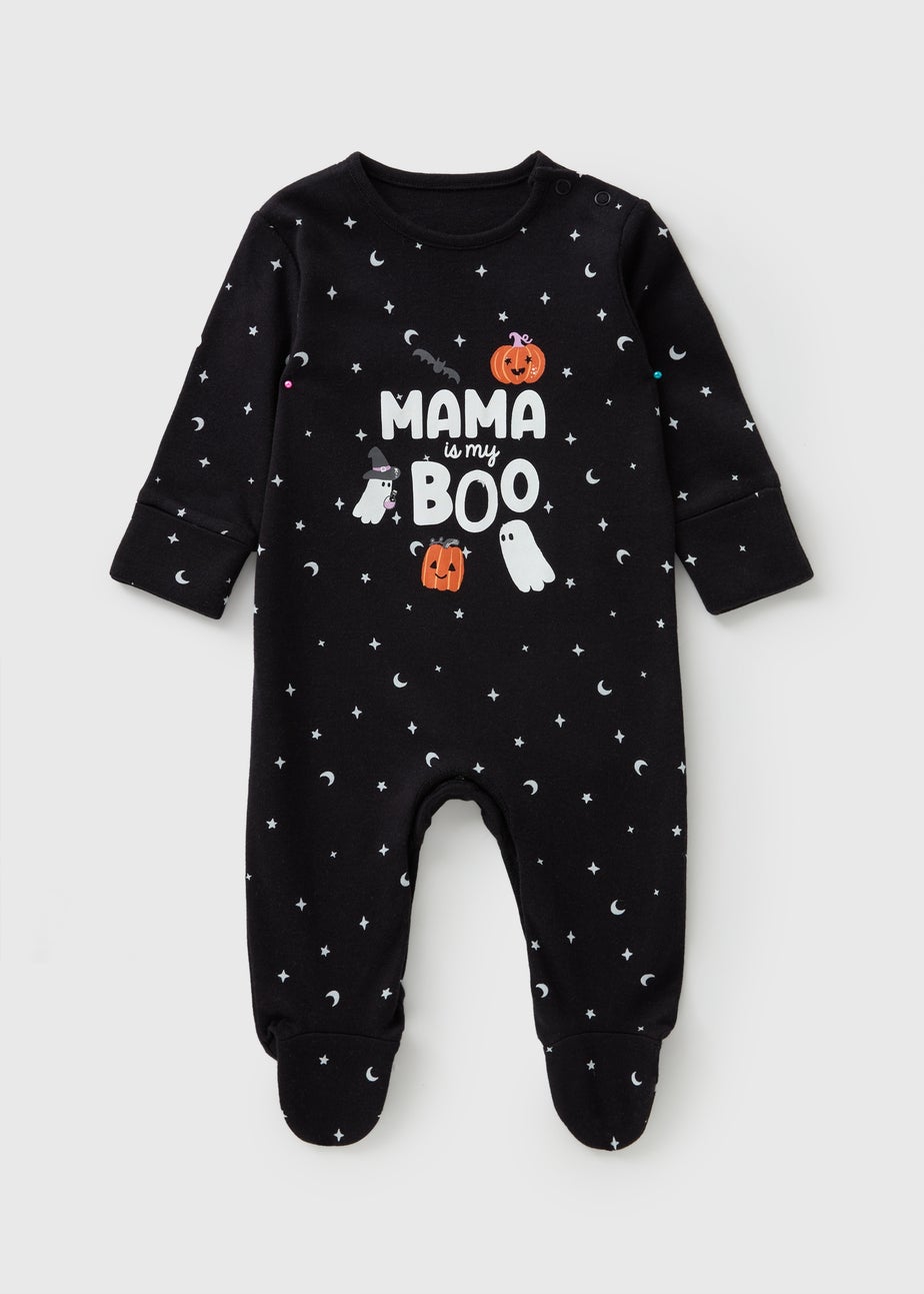 Baby Black ‘Mama Is My Boo’ Halloween Sleepsuit (Newborn–23mths)