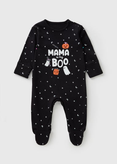 Baby Black ‘Mama Is My Boo’ Halloween Sleepsuit (Newborn–23mths)