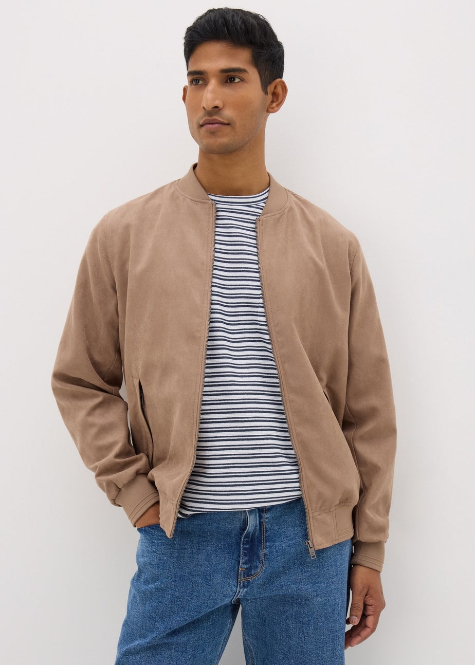 Stone Faux Suede Bomber Jacket