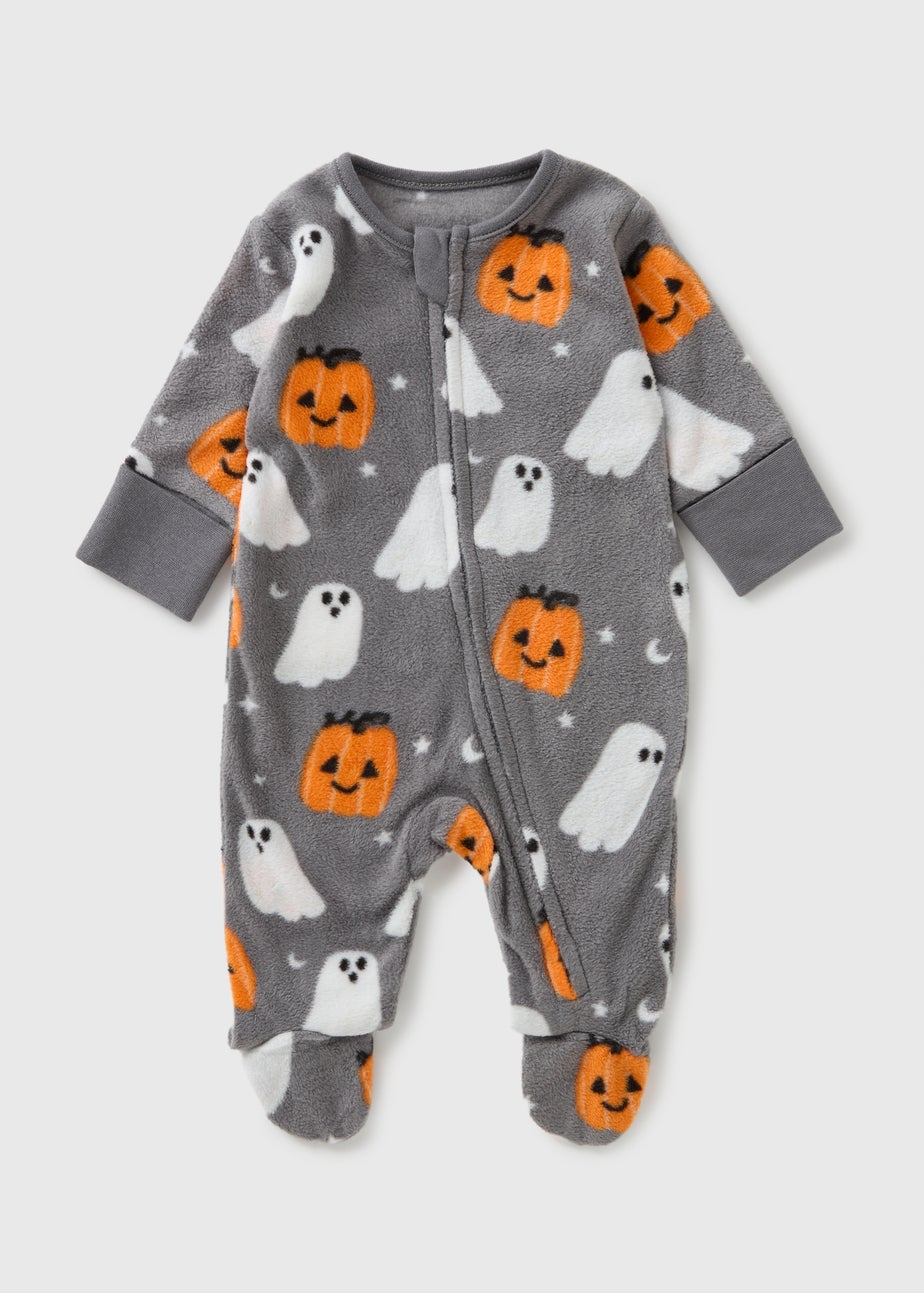 Baby Grey Halloween Fleece Sleepsuit (Newborn–23mths)