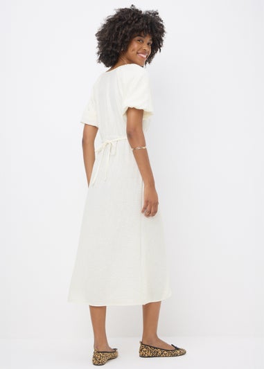 Cream Puff Sleeve Midi Dress
