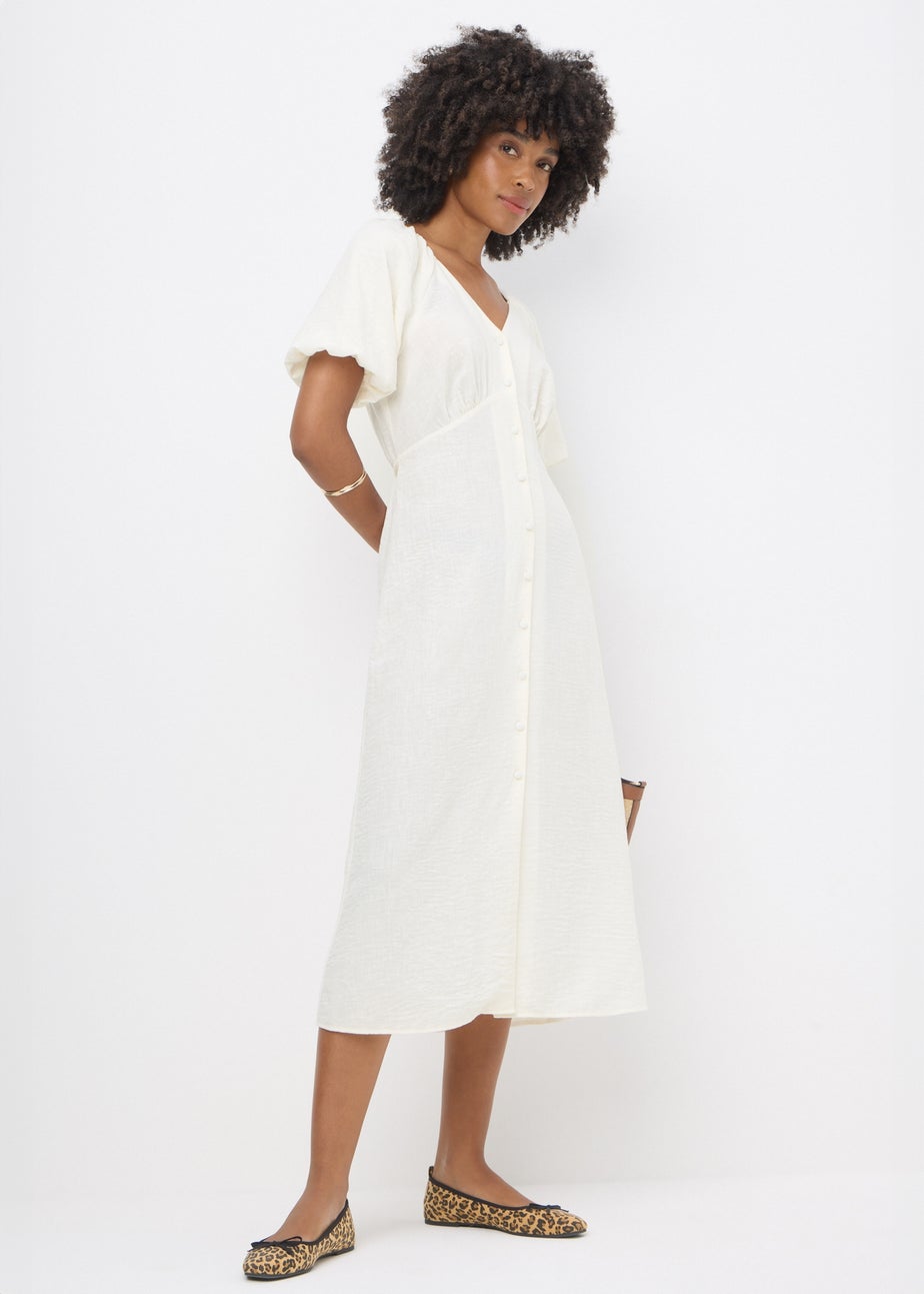 Cream Puff Sleeve Midi Dress