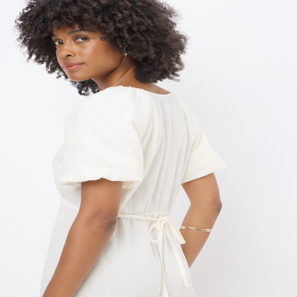 Cream Puff Sleeve Midi Dress