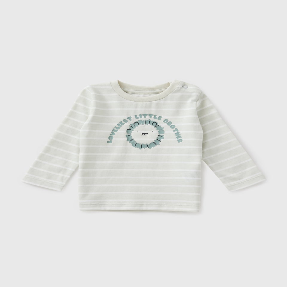 Baby Cream Stripe Little Brother Long Sleeve Top (Newborn-23mths)