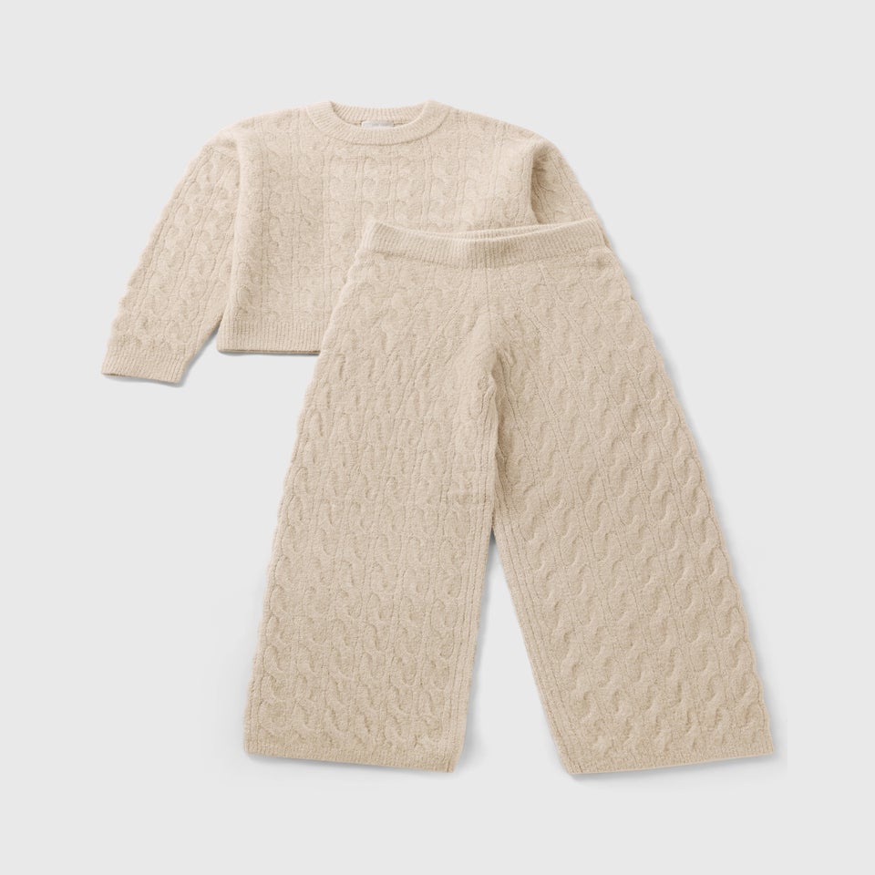 Girls Stone Cable Knitted Jumper & Trouser Set (7-15yrs)