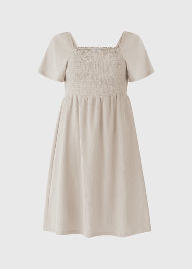 Taupe Shirred Jersey Mini Dress