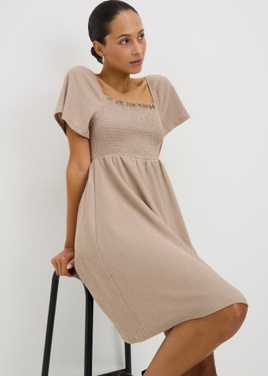 Taupe Shirred Jersey Mini Dress
