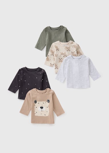 5 Pack Baby Multicolour Animal Long Sleeve Tops (Newborn-23mths)