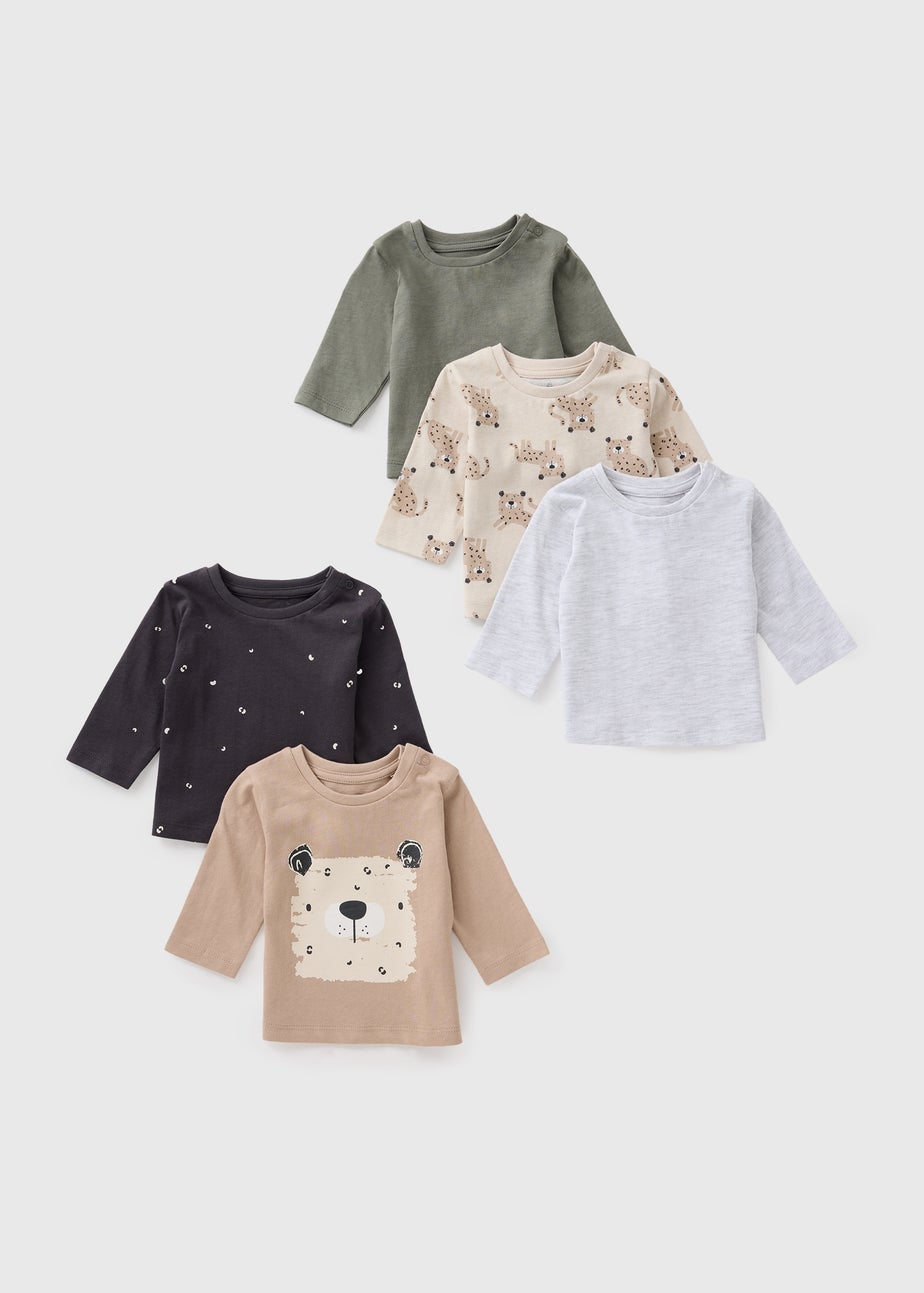 5 Pack Baby Multicolour Animal Long Sleeve Tops (Newborn-23mths)