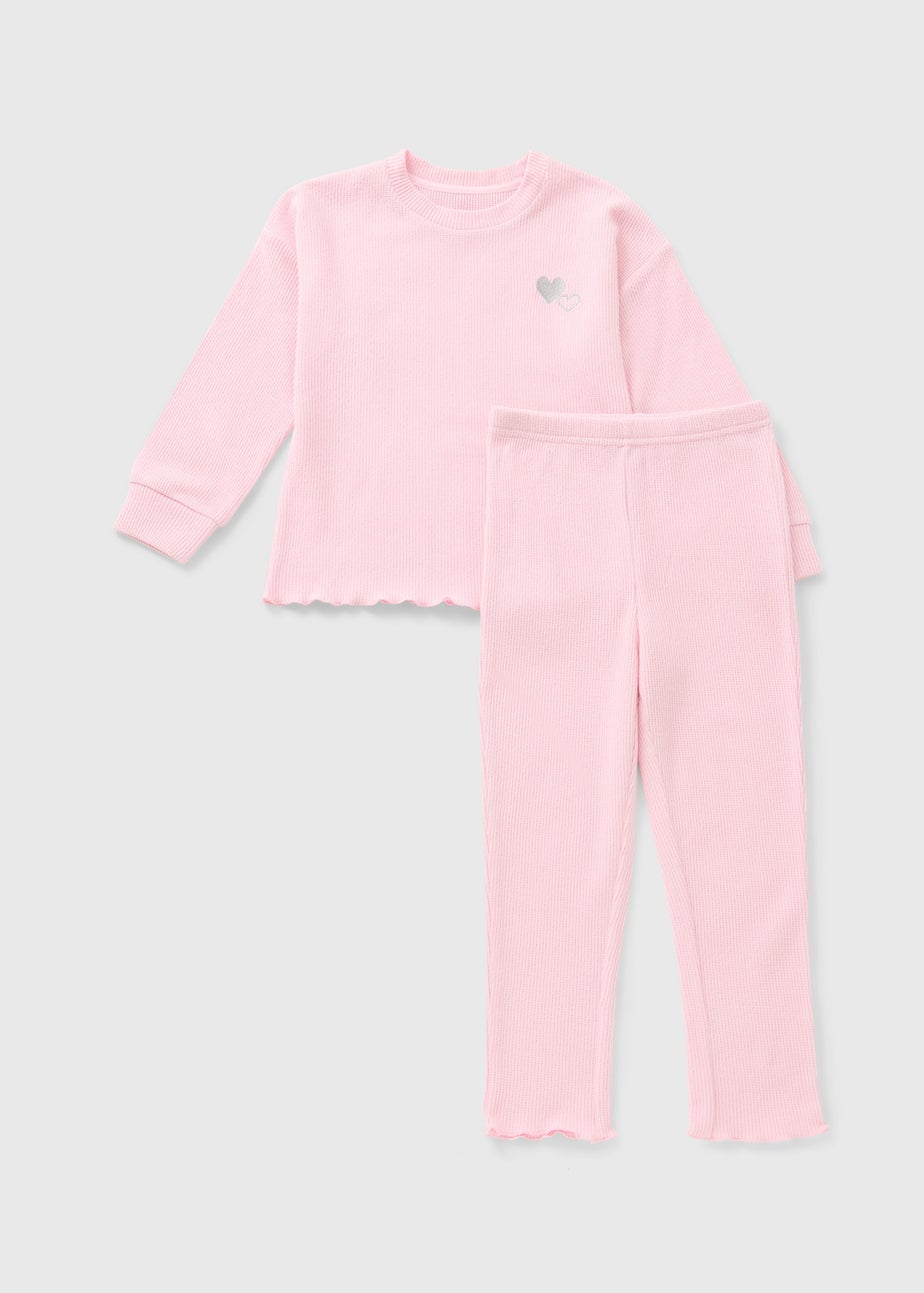 Girls Pink Waffle Heart Pyjama Set (1-7yrs)
