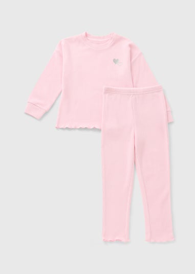 Girls Pink Waffle Heart Pyjama Set (1-7yrs)