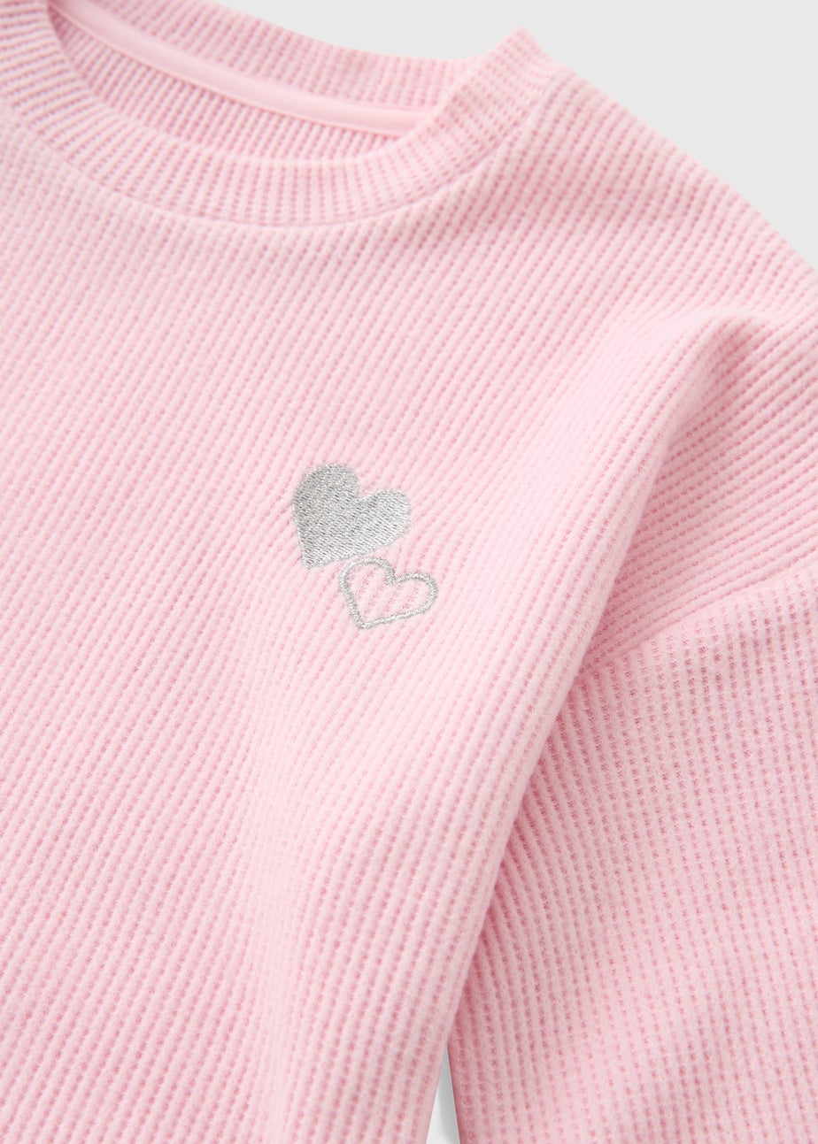 Girls Pink Waffle Heart Pyjama Set (1-7yrs)