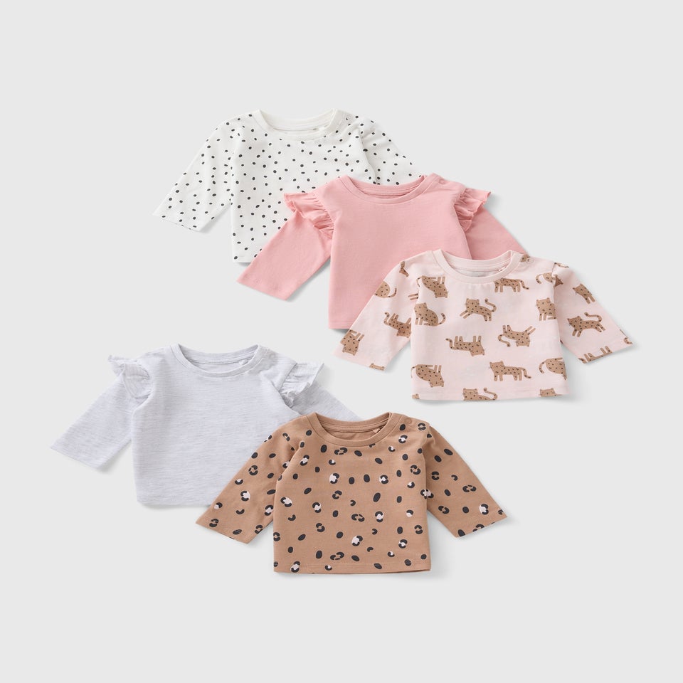 5 Pack Baby Multicolour Leopard Tops (Newborn-23mths)