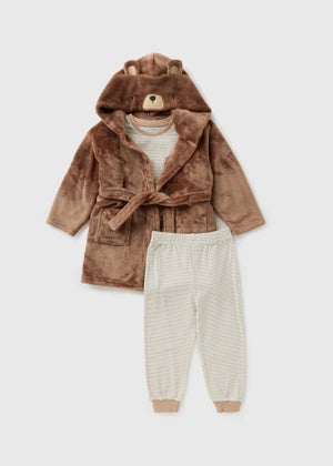 3 Piece Kids Brown Pyjama & Robe Set (1-7yrs)