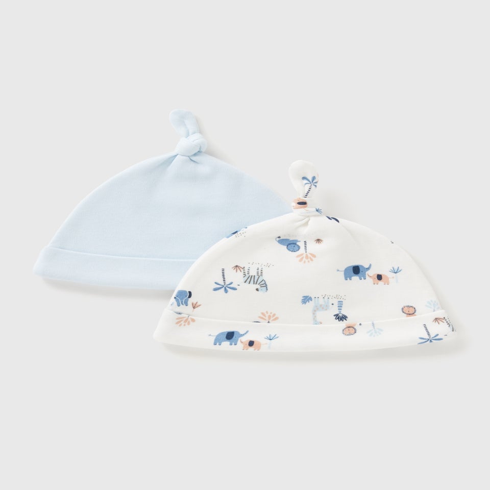 2 Pack Baby Blue Safari Hats (Newborn-6mths)