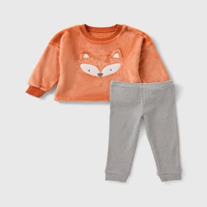 Boys Orange Fox Fleece Ribbed Pyjama Set (1-7yrs)