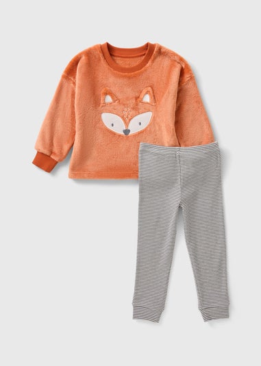 Boys Orange Fox Fleece Ribbed Pyjama Set (1-7yrs)