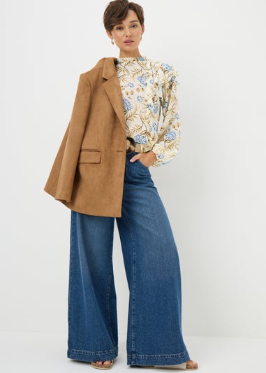 Cream Floral Ruffle Long Sleeve Blouse