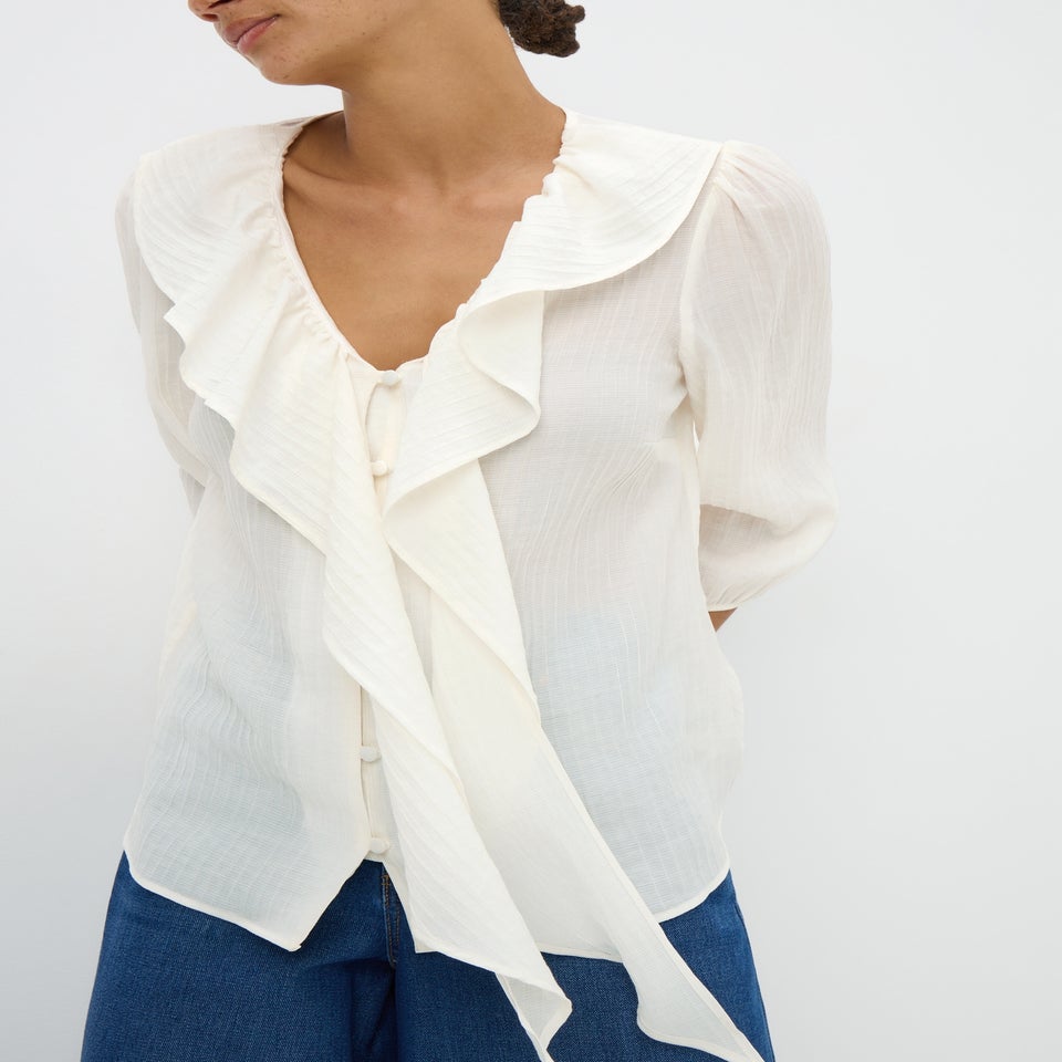 White Frill Tie Neck Blouse